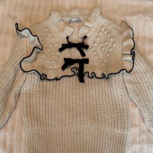 Zara Cream Sweater with Black Bow Details